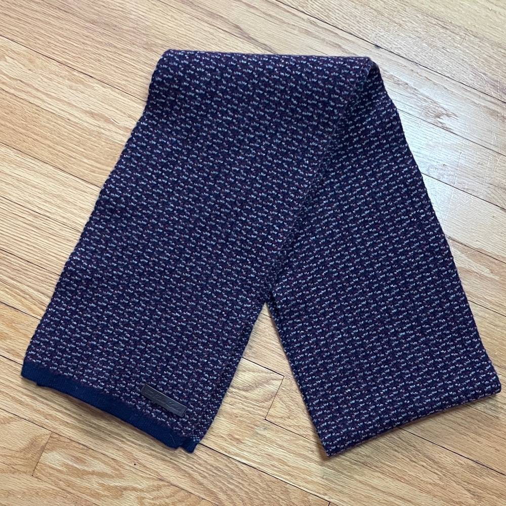 Ted Baker London Scarf Blue/ Maroon Classic 100% Lambswool